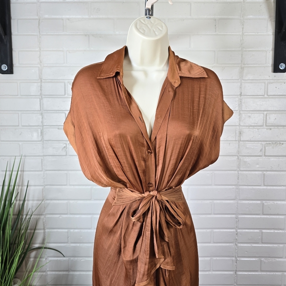 NWT Rust Orange Button Down Silky Midi Dress Size… - image 4